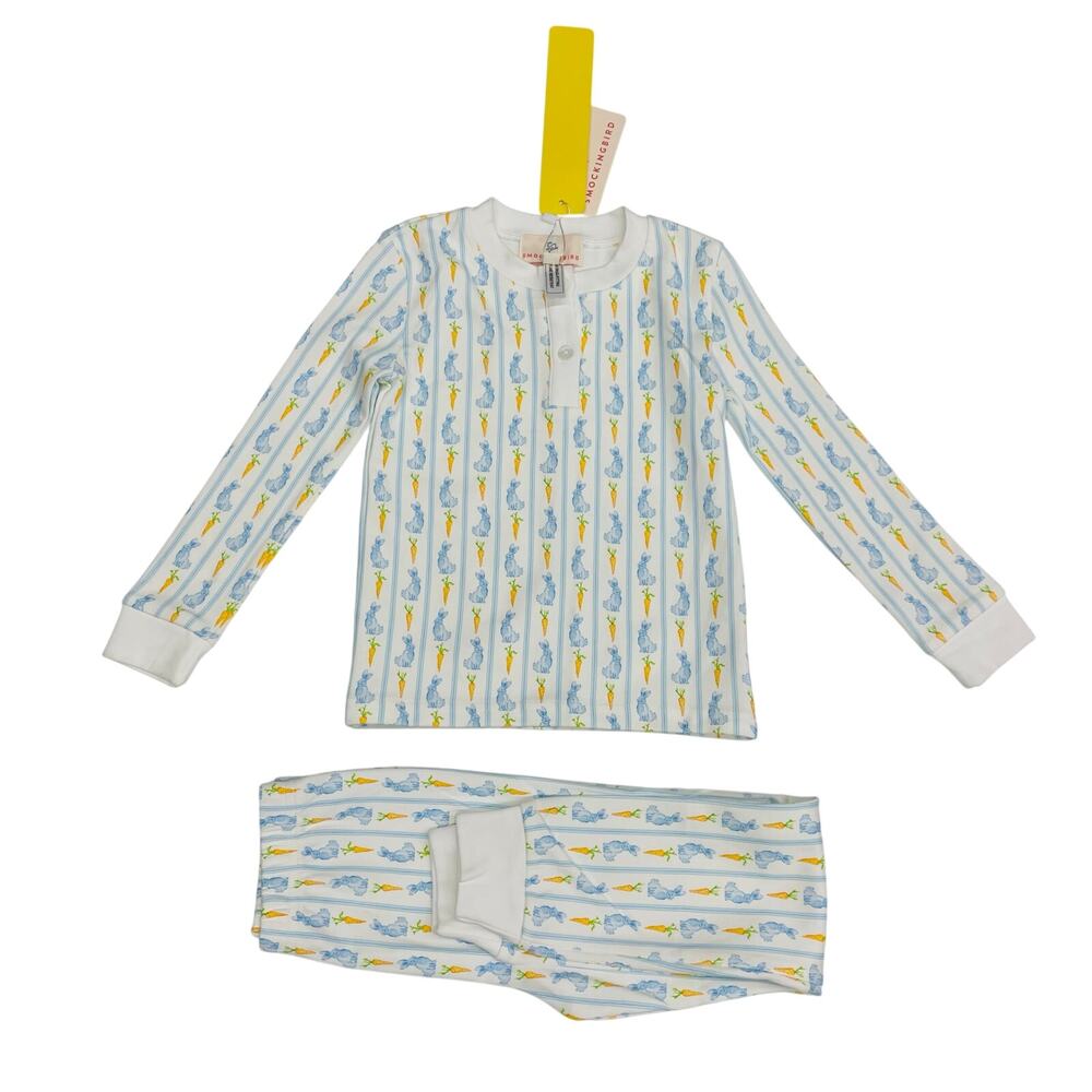 NWT Smockingbird Size 7 Blue Bunny Knit PJs